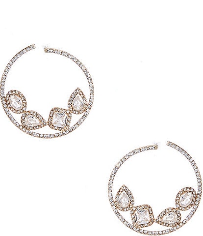 Cezanne CZ Geometric Stone Crystal Pave Edge Hoop Earrings