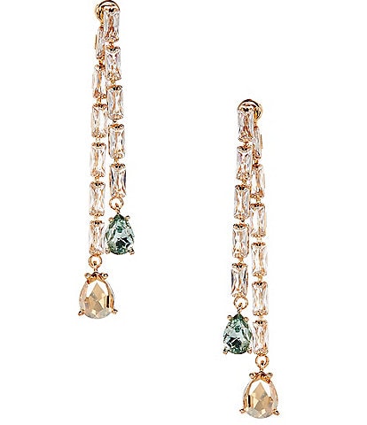 Cezanne CZ Rhinestone Chain Multi Color Teardrop Stone Front Back Earrings