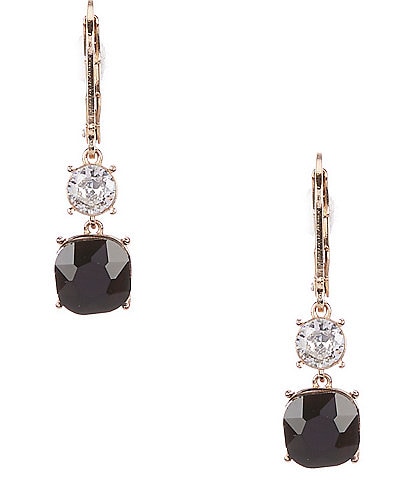 Cezanne CZ Round & Jet Square Stone Drop Earrings