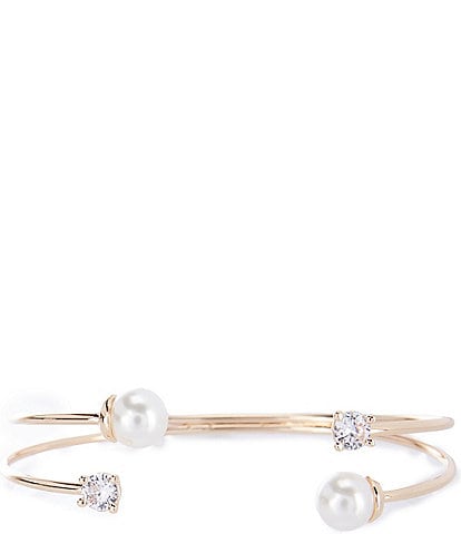 Cezanne CZ Round Stone & Pearl Wire Cuff Bracelet