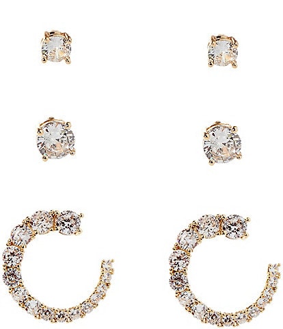 Cezanne CZ Round Stud & CZ Graduating Stone C Drop Earring Set