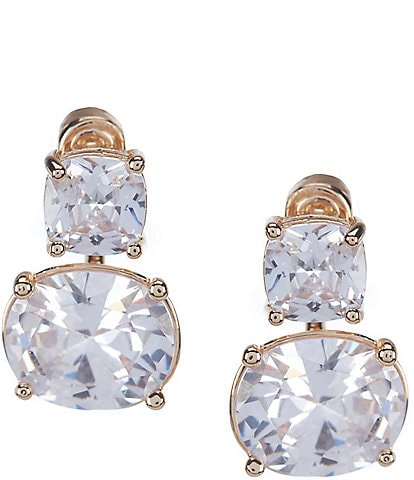 Cezanne CZ Square & Oval Stone Front Back Earrings