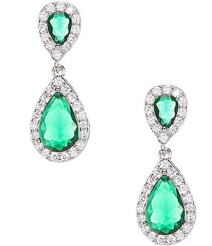 Cezanne CZ Stone Green Oval Drop Earrings