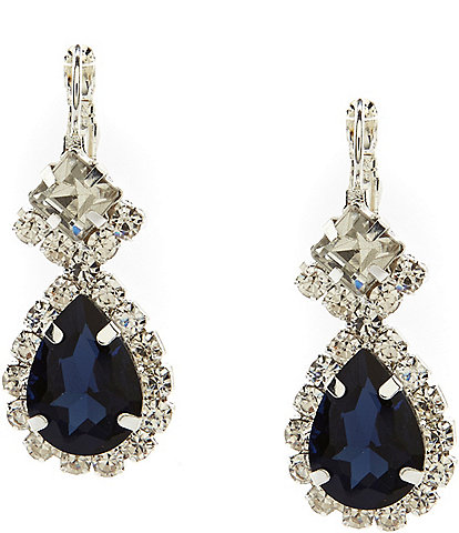 Cezanne Framed Crystal Pear-Drop Montana Sapphire and Rhinestone Sparkle-Accented Earrings