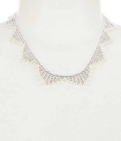 Cezanne Fringe Waves Crystal Pearl Collar Necklace