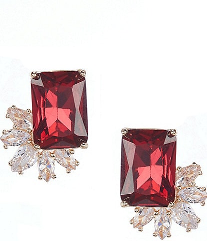 Cezanne Indian Pink Faceted Square Stone CZ Stud Earrings