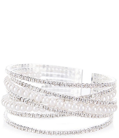Cezanne Layered Jewels Pearl Crystal Cuff Bracelet