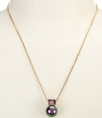 Cezanne Light Amethyst Rectangle Stone Pearl Drop Short Pendant Necklace