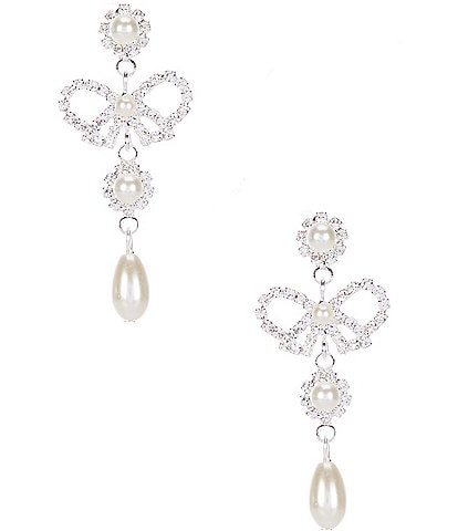 Cezanne Lover's Pearl Crystal Knot Drop Earrings