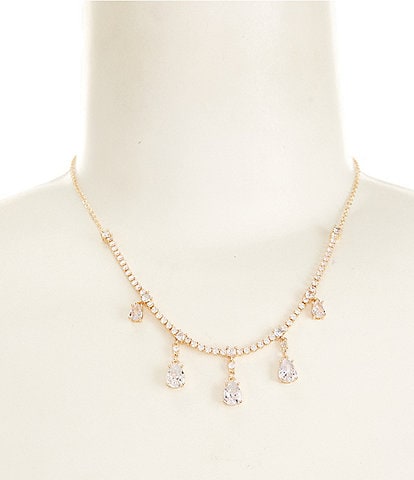Cezanne Crystal Multi CZ Stone Teardrop Short Chain Collar Necklace