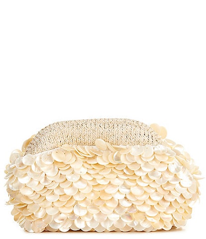 Cezanne Onda Shell Disc Raffia Frame Clutch