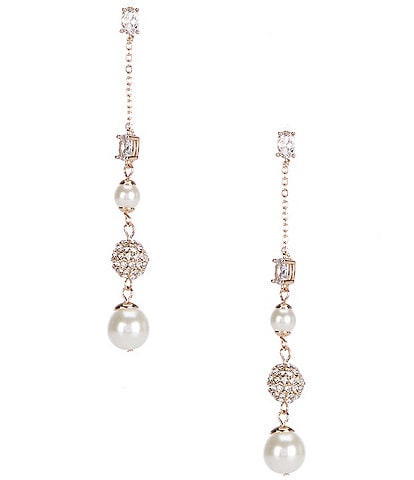 Cezanne Oval CZ, Pearl, & Crystal Fireball Linear Drop Earrings