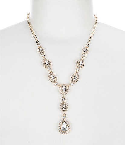 Cezanne Pave Navette Crystal Y Necklace