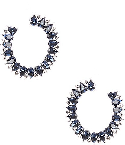 Cezanne Pear Blue Stone Cubic Zirconia Stud Hoop Earrings
