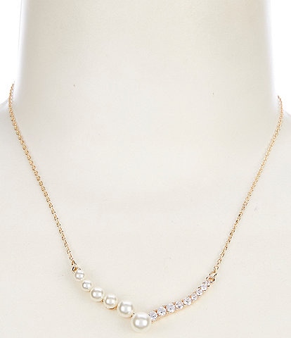 Cezanne Pearl & Crystal CZ Pave Bar Short Chain Collar Necklace