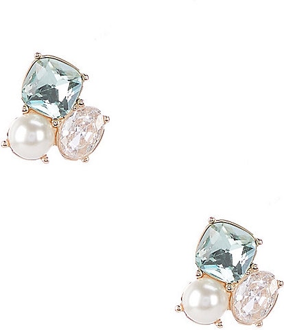 Cezanne Pearl, Crystal CZ, & Light Azore Stone Cluster Stud Earring