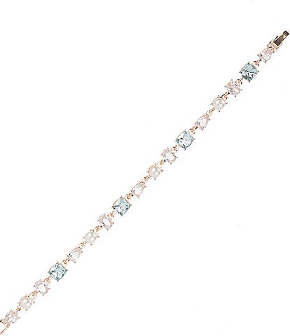 Cezanne Pearl, Crystal CZ, & Light Azore Stone Line Bracelet
