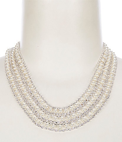 Cezanne Pearl Lined Crystal Bow Statement Necklace