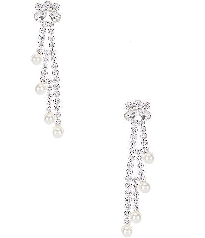 Cezanne Pearl Side Crystal Sweep Drop Earrings