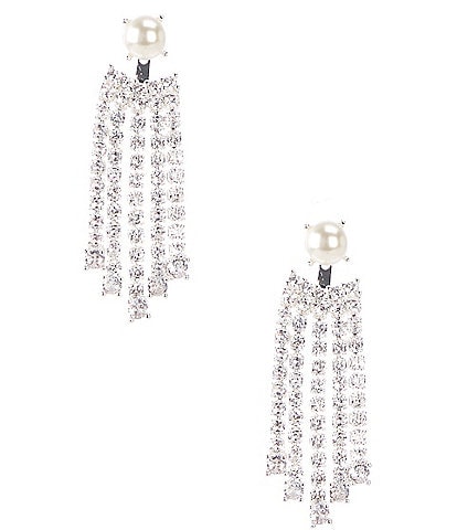 Cezanne Pearl Stud CZ Multi Rhinestone Chain Chandelier Earrings