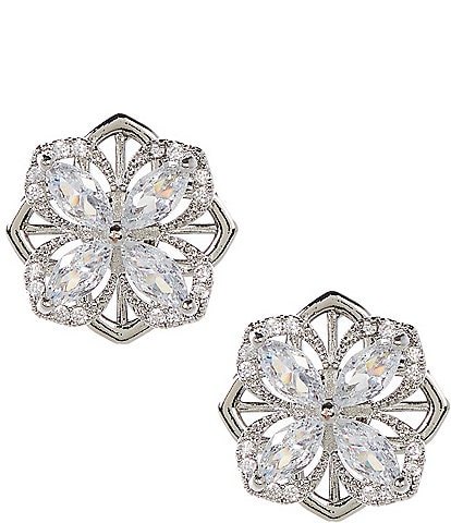 Cezanne Rhinestone Frame Clover Stud Earrings