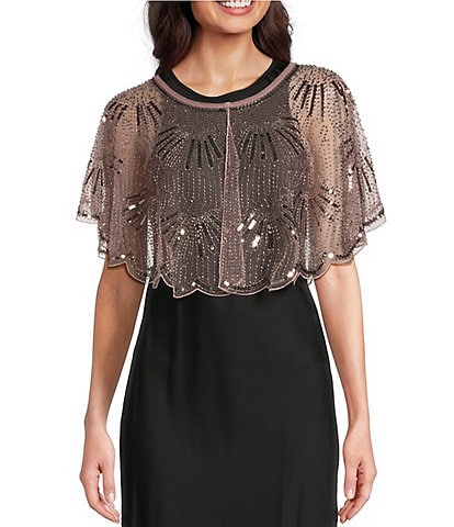 Cezanne Sequin Scalloped Shoulder Poncho