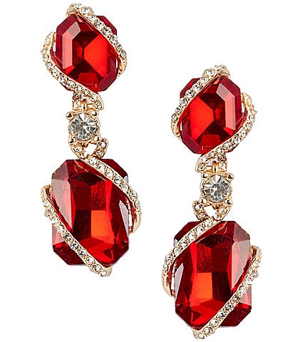 Cezanne Siam Octagon Stone Crystal Pave Swirl Drop Earrings