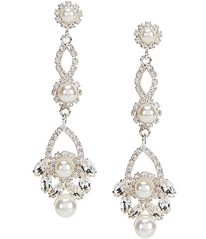 Cezanne Victorian Crystal and Pearl Daisy Linear Earrings