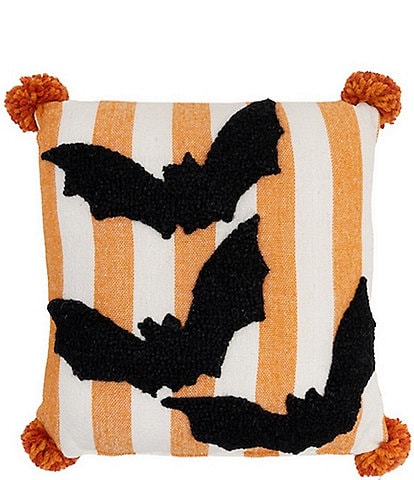 C&F Home Halloween Collection Bats Hooked Woven Decorative Tassel Throw Pillow