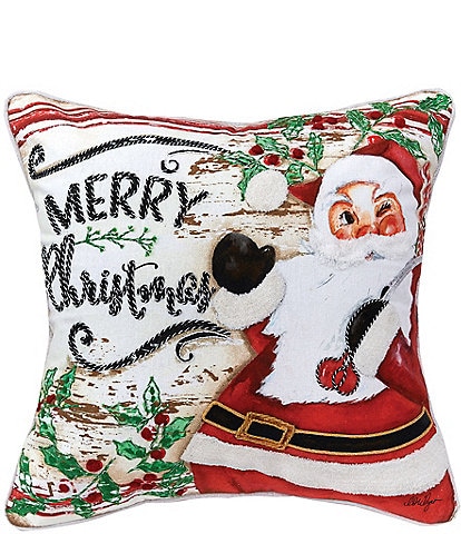 C&F Home Holiday Collection Merry Christmas Santa Printed and Embroidered Throw Pillow