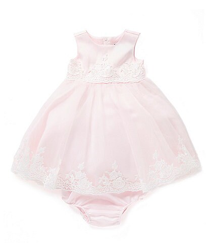 Chantilly Place Baby Girls 12-24 Months Satin Bodice Embroidered Hem and Waist Dress