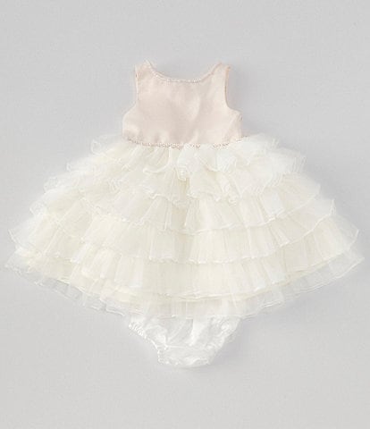 Chantilly Place Baby Girls 12-24 Months Sleeveless Satin Jeweled Waist Tiered Cascade Mesh Ball Gown
