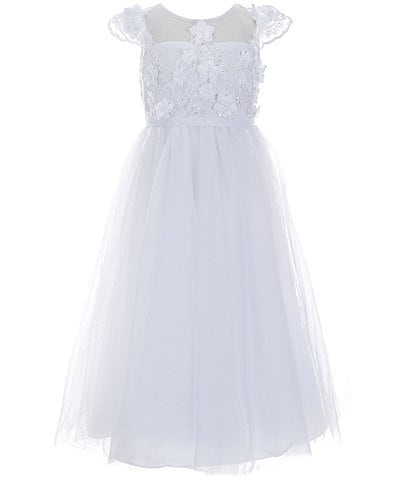 Chantilly Place Little Girls 2T-6X Cap Sleeve 3D Embroidered Mesh Communion Dress