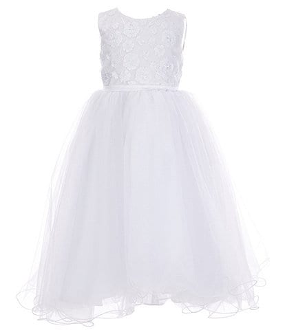 Chantilly Place Little Girls 2T-6X Sleeveless 3D Embroidered Mesh Wire Hem High-Low Dress