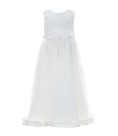 Chantilly Place Little Girls 2T-6X Sleeveless Flower-Appliqued Satin Fit-And-Flare Dress