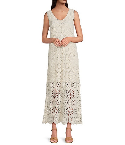 Charlie B. Crochet V-Neck Sleeveless Maxi Sheath Dress
