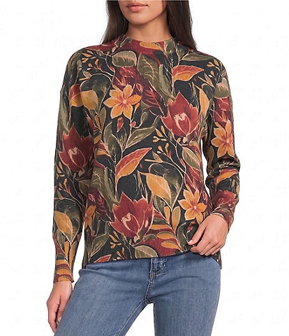 Charlie B. Floral Print Crew Neck Long Sleeve Sweater Top