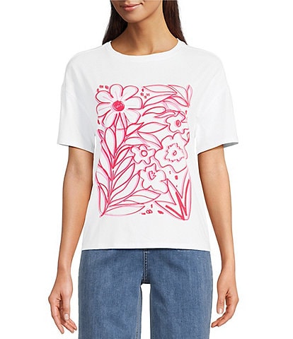 Charlie B. Knit Crew Neck Short Sleeve Floral Graphic Print T-Shirt
