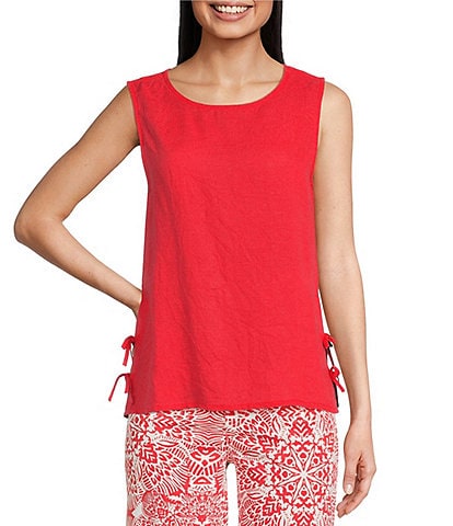Charlie B. Linen Blend Round Neck Sleeveless Top