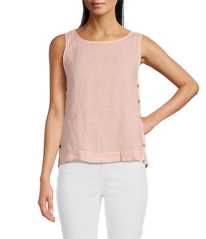 Charlie B. Linen Round Neck Sleeveless Top