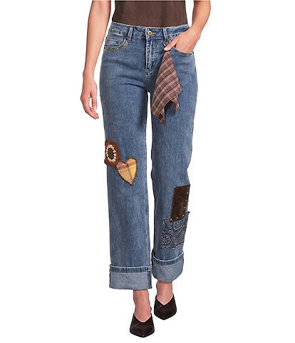 Charlie B. Stretch Denim Patchwork Mid Rise Ankle Jeans