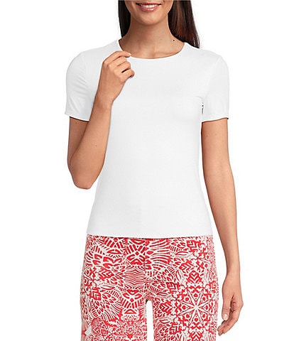 Charlie B. Stretch Knit Crew Neck Short Sleeve Top