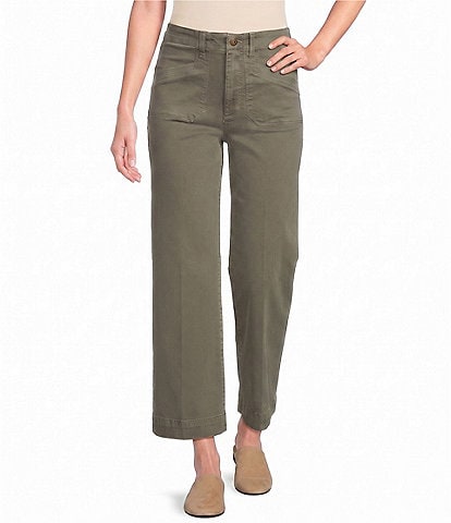 Charlie B. Stretch Twill Mid Rise Flat Front Patch Pocket Wide Leg Cropped Pants