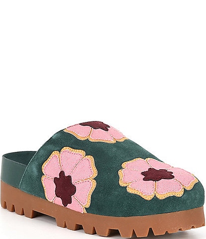 Chelsea & Violet Arden Suede Floral Patchwork Platform Clogs