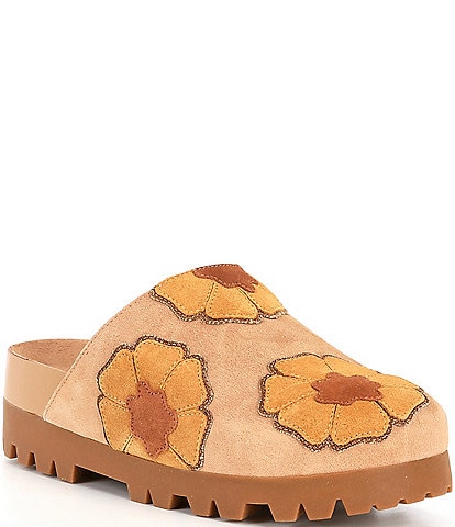 Chelsea & Violet Arden Suede Floral Patchwork Platform Clogs