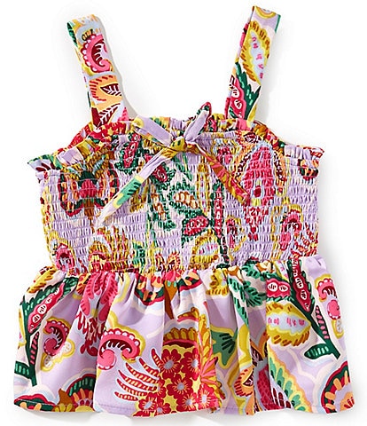 Chelsea & Violet Big Girls 7-16 Knit Paisley Print Square Neck Sleeveless Smocked Top
