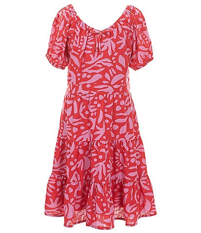 Chelsea & Violet Big Girls 7-16 Puff Sleeve Tropical Floral Printed Ruffled A-Line Dress