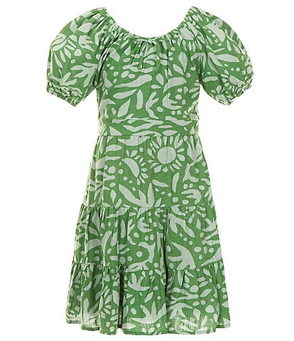 Chelsea & Violet Big Girls 7-16 Puff Sleeve Tropical Floral Printed Ruffled A-Line Dress