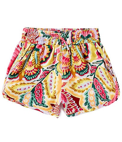 Chelsea & Violet Big Girls 7-16 Tropical Print High Waist Satin Elastic Waist Shorts