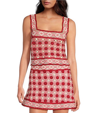 Chelsea & Violet Blossom Crochet Coordinating Square Neck Sleeveless Top